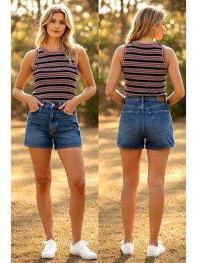 Vintage Act III Striped Sleeveless Textured Polyester Top Size Small